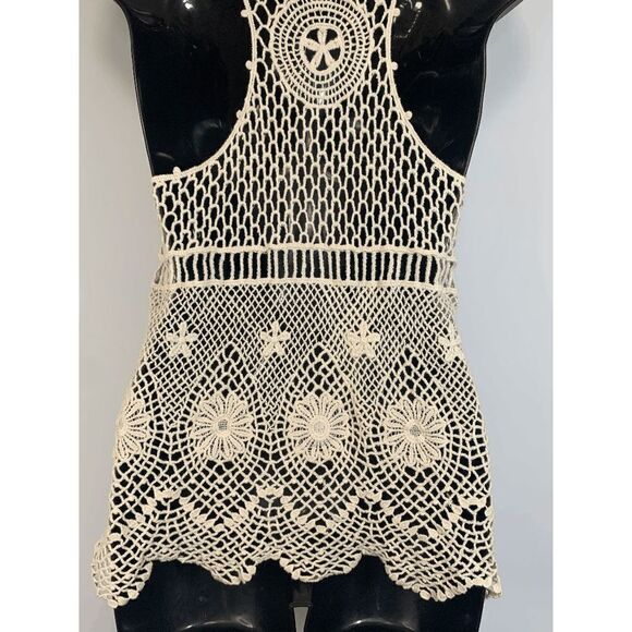 It's Our Time Womens Cream Crochet Flower Shirt Cover Up Small - Picture 9 of 9